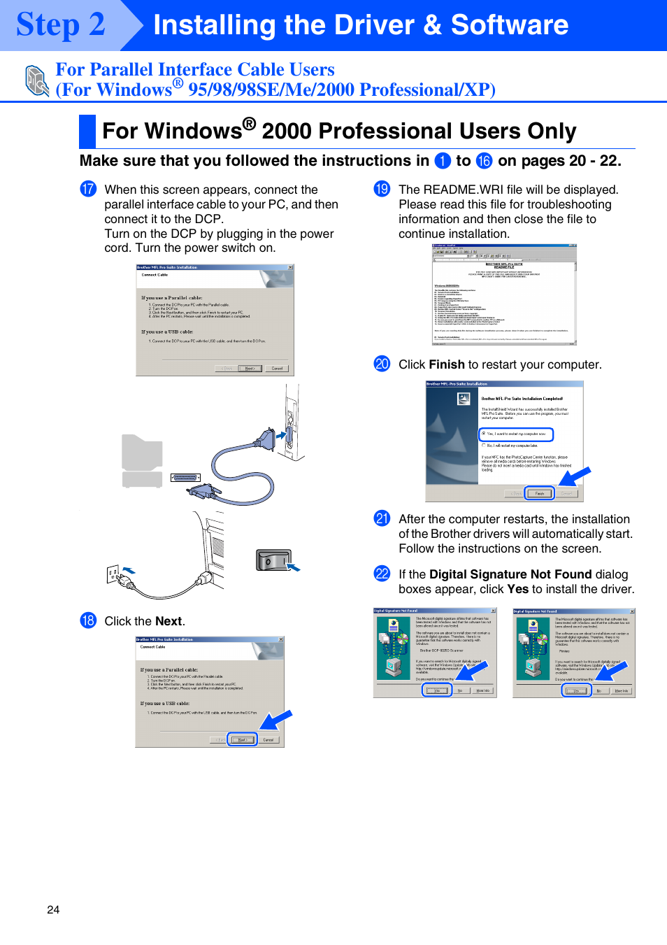 For windows® 2000 professional users only, For windows, 2000 professional users only | Windows, 2000 professional users, Step 2, Installing the driver & software | Brother DCP-8020 User Manual | Page 27 / 54