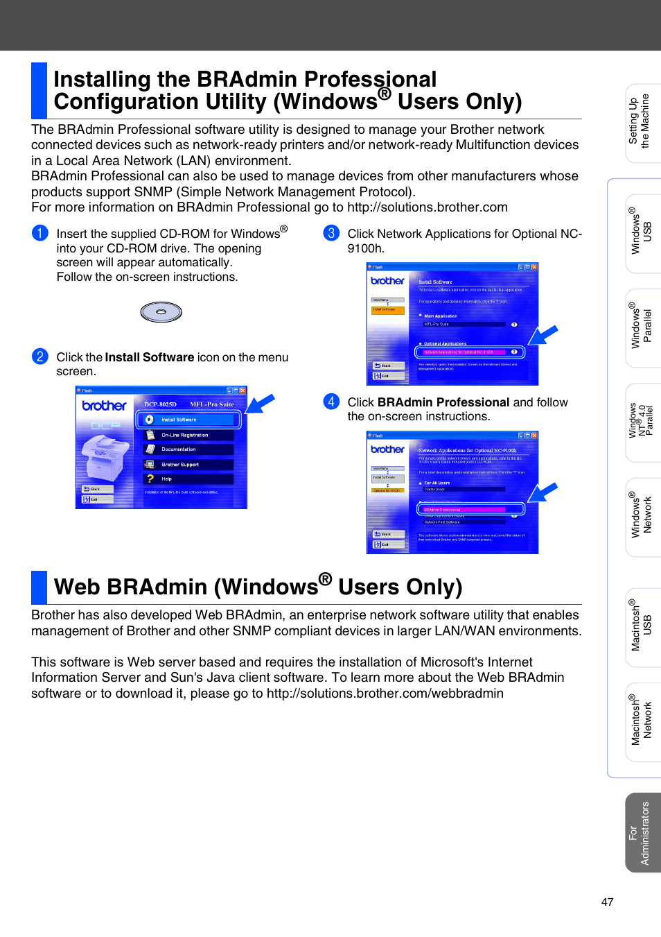 Web bradmin (windows® users only), Windows, Users only) | Web bradmin (windows, Users only) web bradmin (windows | Brother DCP-8020 User Manual | Page 50 / 54