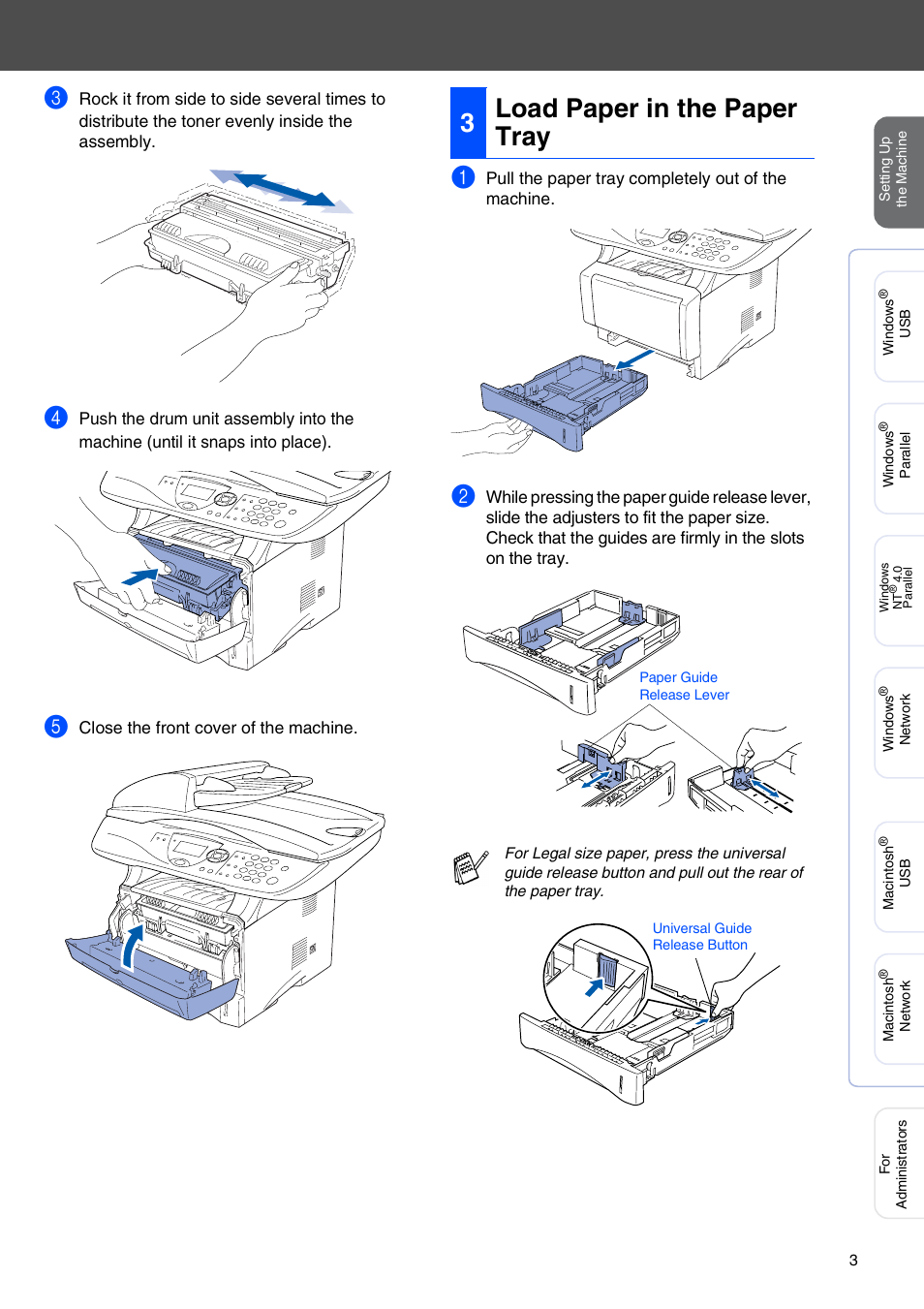 3 load paper in the paper tray, Load paper in the paper tray, 3load paper in the paper tray | Brother DCP-8020 User Manual | Page 6 / 54