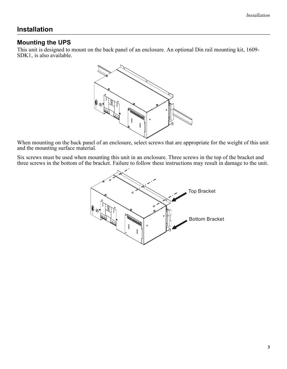 Installation | Rockwell Automation 1609-S350NS_ES Uninterruptible Power Supply - 350VA User Manual | Page 2 / 13