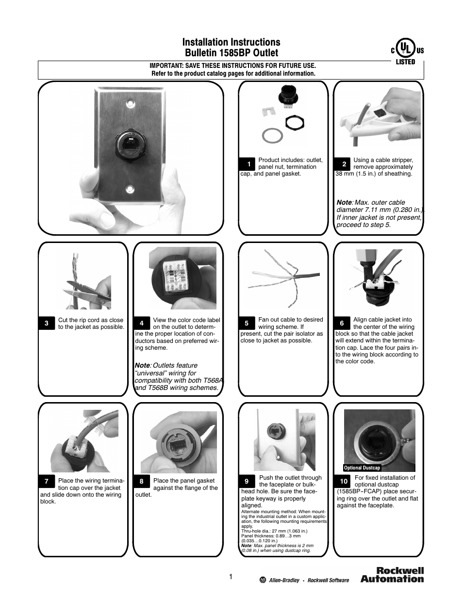 Rockwell Automation 1585BP Outlet User Manual | 2 pages