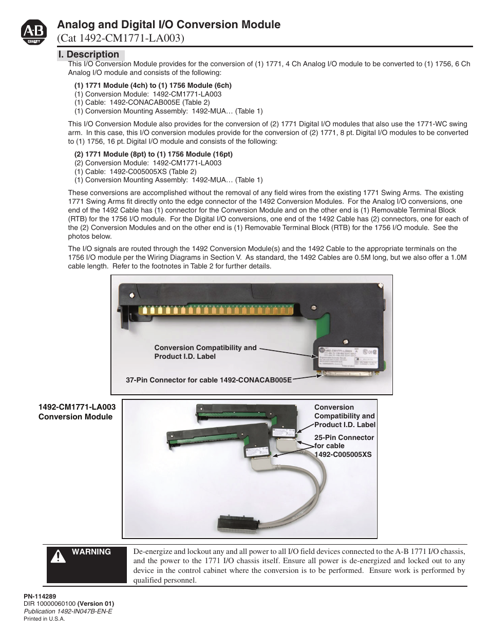 Rockwell Automation 1492-CM1771-LA003 Analog & Digital I/O Conversion Module User Manual | 8 pages