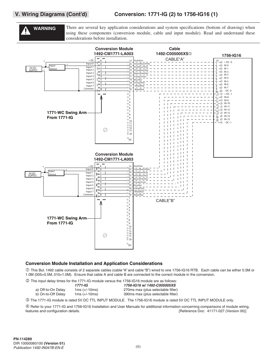 V. wiring diagrams (cont’d), Cable”b” cable”a | Rockwell Automation 1492-CM1771-LA003 Analog & Digital I/O Conversion Module User Manual | Page 6 / 8