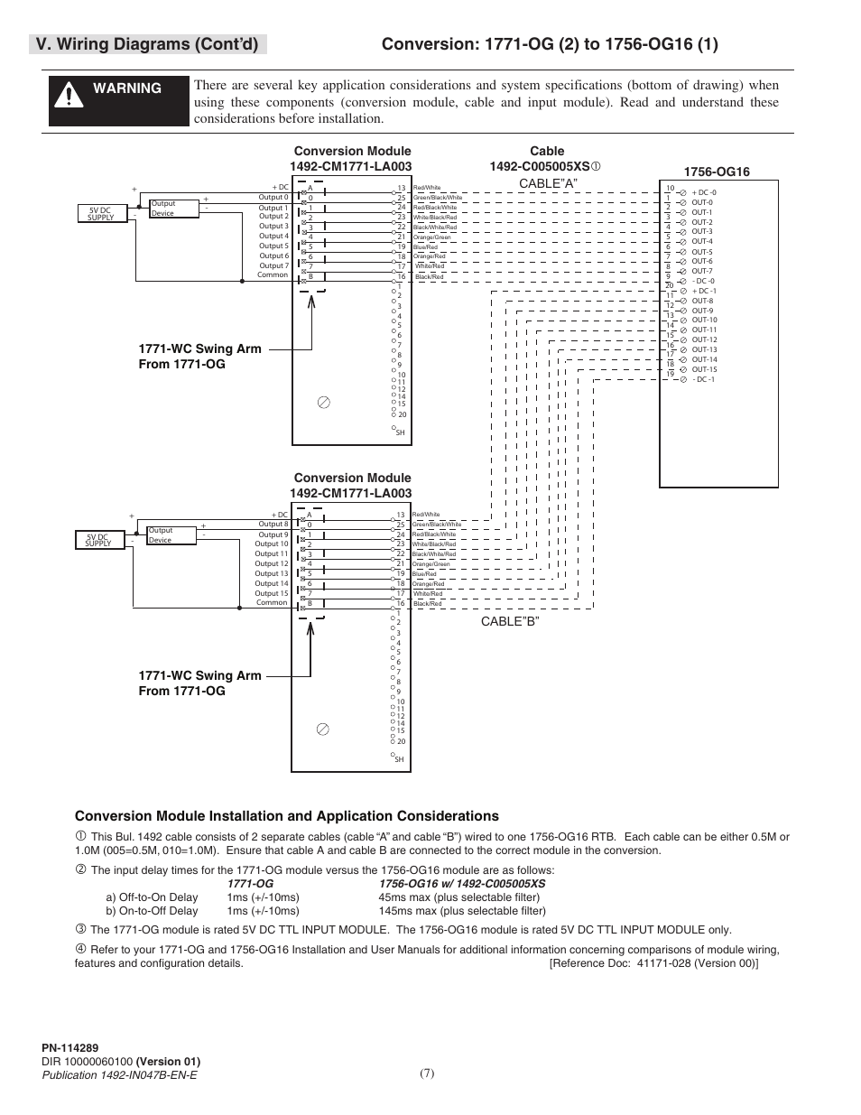 V. wiring diagrams (cont’d), Cable”b, Cable”a | Rockwell Automation 1492-CM1771-LA003 Analog & Digital I/O Conversion Module User Manual | Page 7 / 8