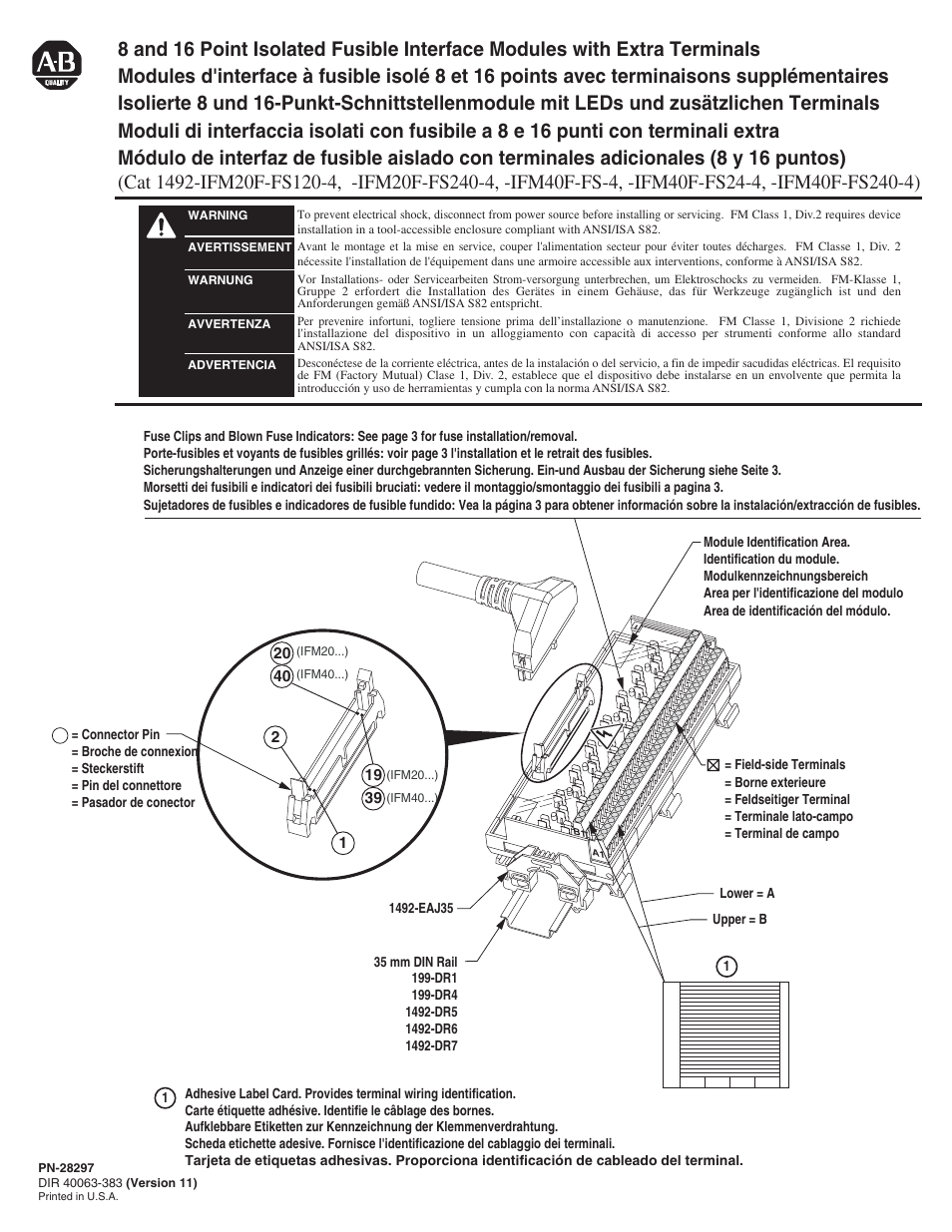Rockwell Automation 1492-IFMxxxx 8 and 16 Point Isolated Fusible Interface Modules with Extra Terminals User Manual | 4 pages