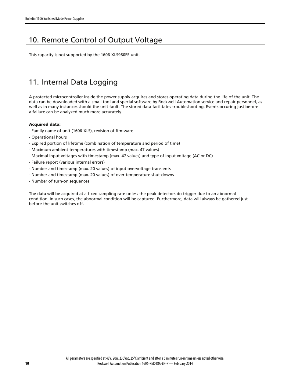 Remote control of output voltage, Internal data logging | Rockwell Automation 1606-XLS960FE Power Supply Reference Manual User Manual | Page 10 / 28
