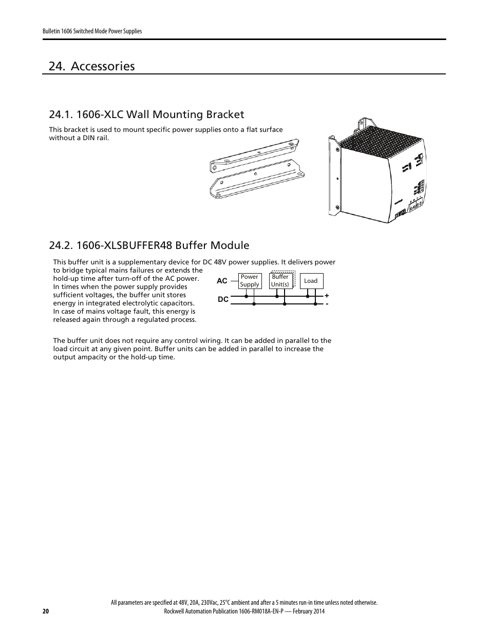 Accessories, 1606-xlc wall mounting bracket | Rockwell Automation 1606-XLS960FE Power Supply Reference Manual User Manual | Page 20 / 28