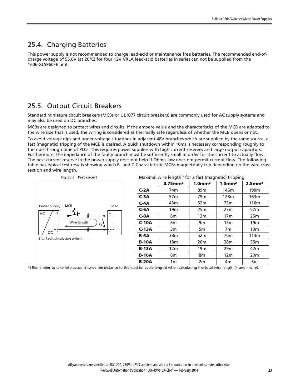 Charging batteries, Output circuit breakers | Rockwell Automation 1606-XLS960FE Power Supply Reference Manual User Manual | Page 23 / 28