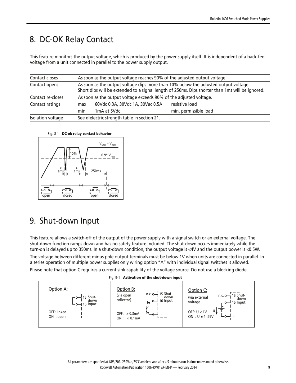 Dc-ok relay contact, Shut-down input | Rockwell Automation 1606-XLS960FE Power Supply Reference Manual User Manual | Page 9 / 28