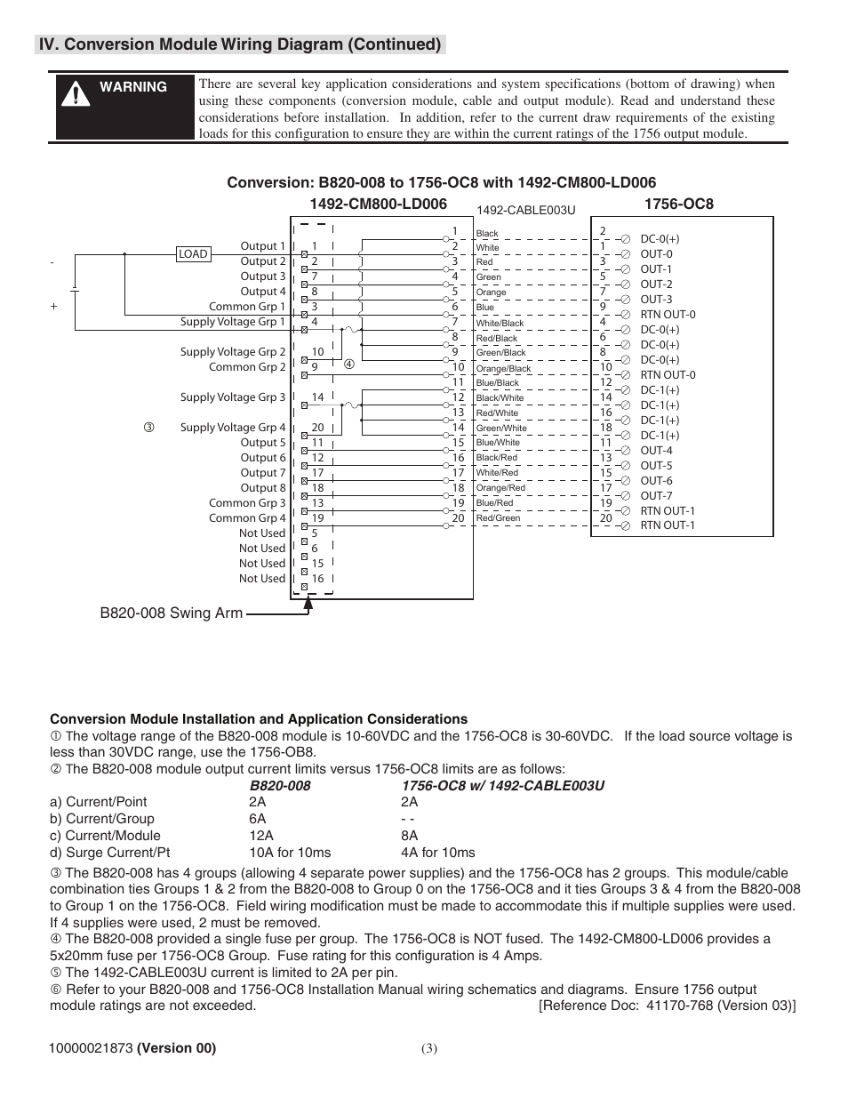 Iv. conversion module wiring diagram (continued) | Rockwell Automation 1492-CM800-LD006 Fused Field Wire Conversion Module for Modicon B820-008 to 1756-OC8 User Manual | Page 3 / 8
