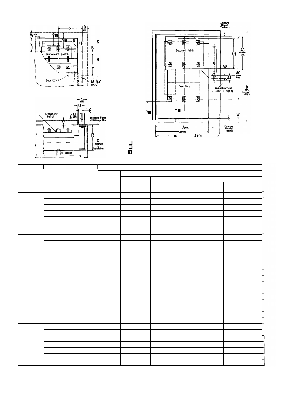 Enclosure construction, H, r h, r h, r h, r j j, H, r h, r h, r h, r h, r j j | H, r, H, r h, r h, r j j | Rockwell Automation 1494F Flange Mounted Disconnect Switches Instructions User Manual | Page 2 / 7