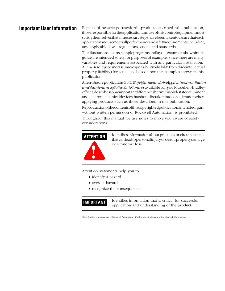 Important user information | Rockwell Automation 1492 WinABMS Marking System Software User Manual | Page 2 / 58