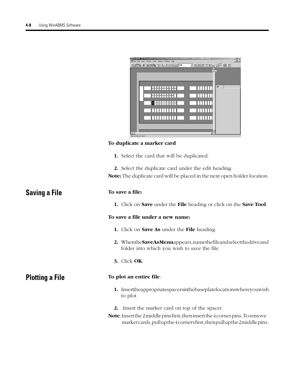Saving a file, Plotting a file | Rockwell Automation 1492 WinABMS Marking System Software User Manual | Page 35 / 58
