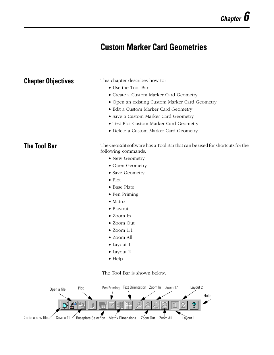 Chapter 6, Custom marker card geometries, Chapter objectives | The tool bar, Chapter | Rockwell Automation 1492 WinABMS Marking System Software User Manual | Page 41 / 58