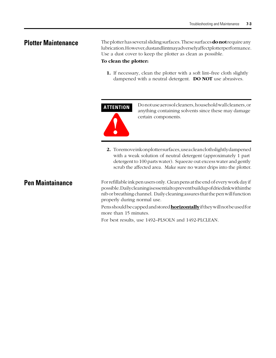 Plotter maintenance, Pen maintainance | Rockwell Automation 1492 WinABMS Marking System Software User Manual | Page 49 / 58