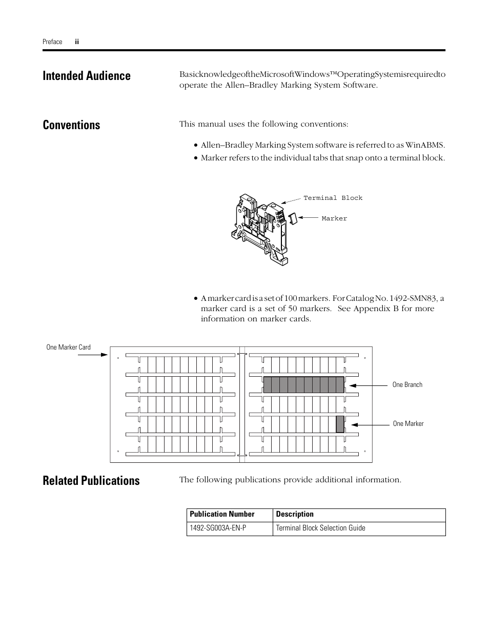 Intended audience, Conventions, Related publications | Rockwell Automation 1492 WinABMS Marking System Software User Manual | Page 7 / 58