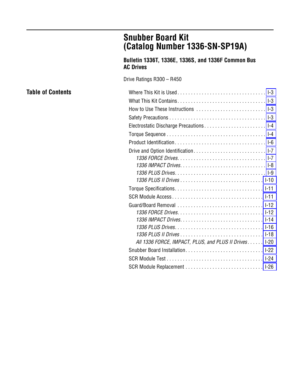 Rockwell Automation 1336-SN-SP19A Snubber Board Kit, 1336-SN-SP19A User Manual | 28 pages