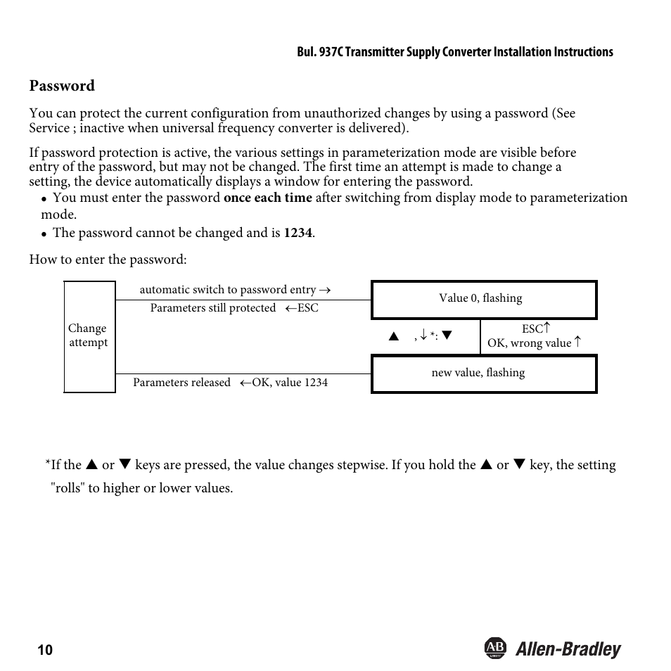 Password | Rockwell Automation 937CU-AITXF-DC1 Transmitter Supply Converter Installation Instructions User Manual | Page 12 / 36