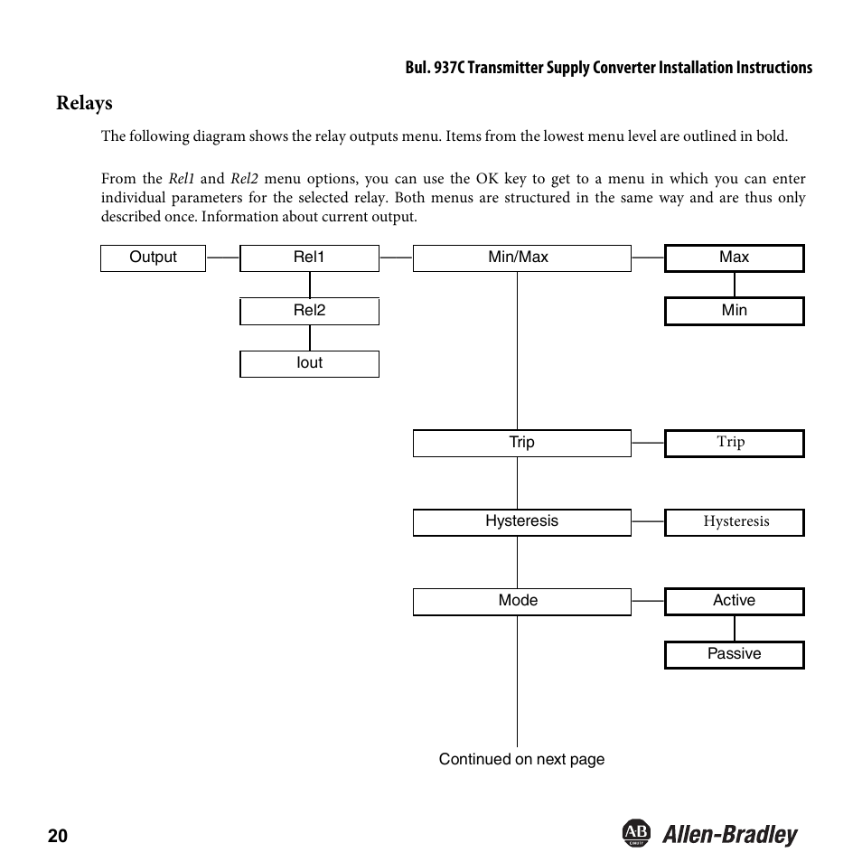 Relays | Rockwell Automation 937CU-AITXF-DC1 Transmitter Supply Converter Installation Instructions User Manual | Page 22 / 36