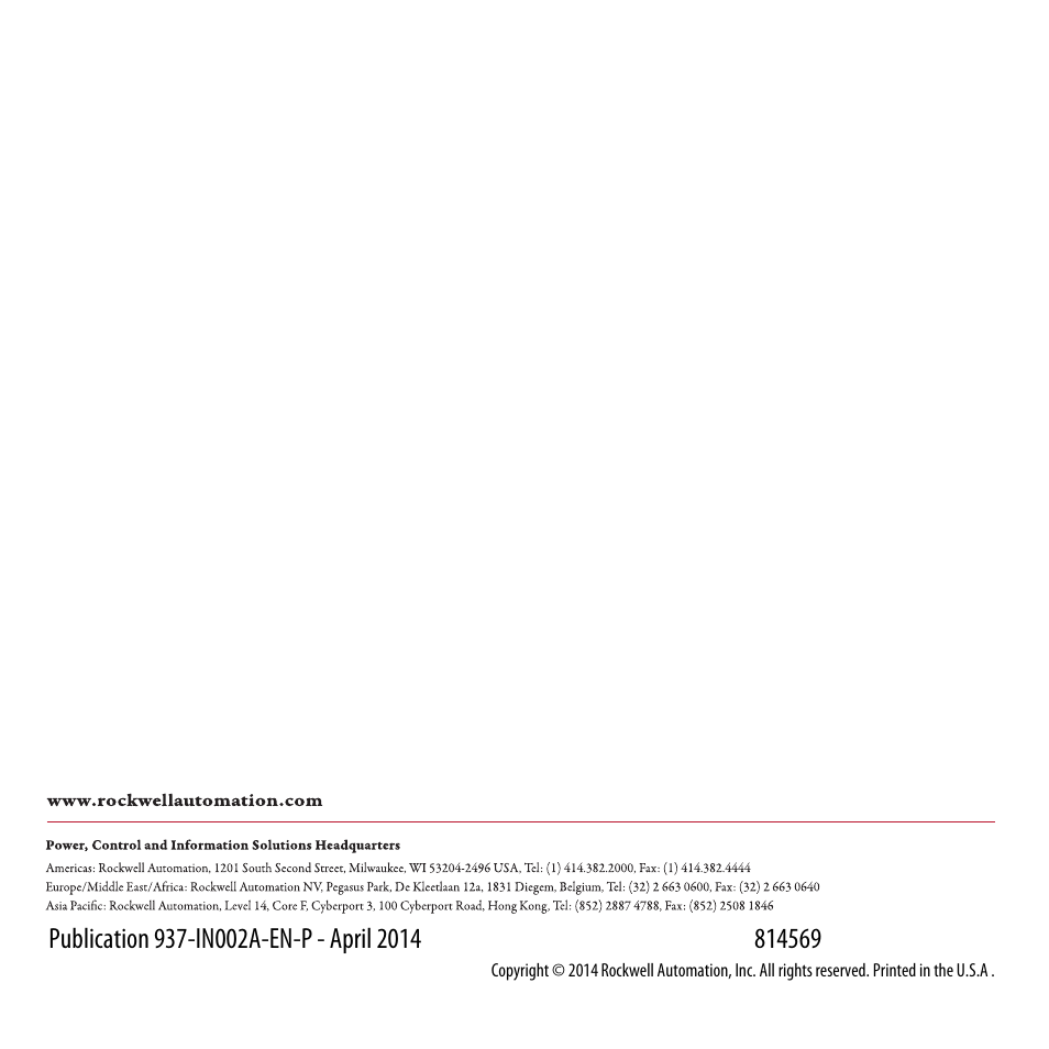 00_coverjf | Rockwell Automation 937CU-AITXF-DC1 Transmitter Supply Converter Installation Instructions User Manual | Page 36 / 36