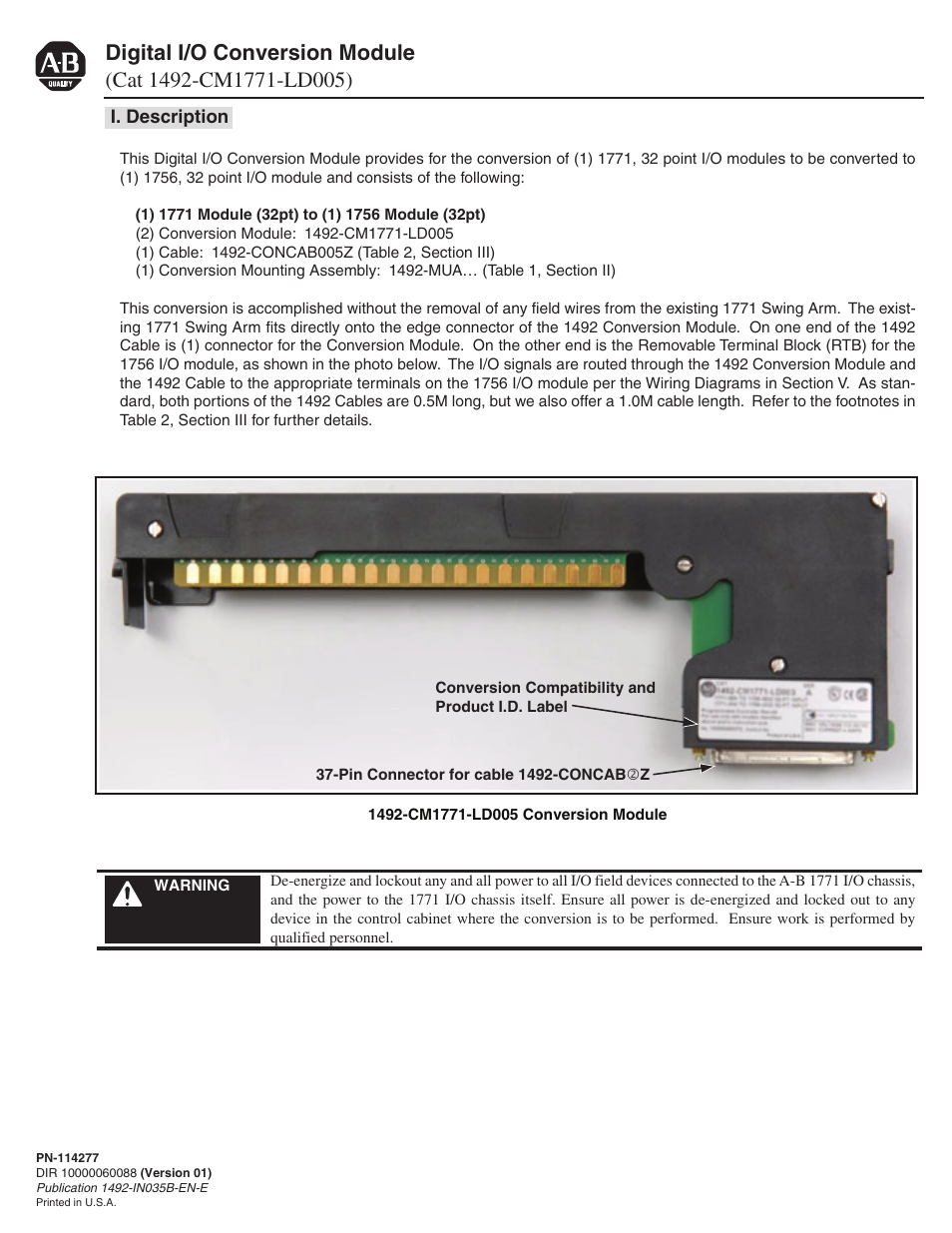 Rockwell Automation 1492-CM1771-LD005 Field Conversion Module User Manual | 4 pages