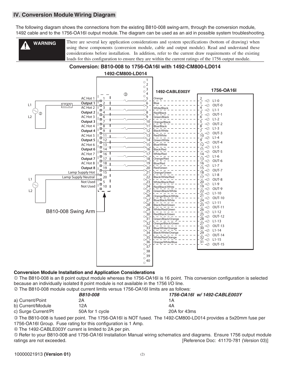 Iv. conversion module wiring diagram | Rockwell Automation 1492-CM800-LD014 Field Wire Conv. Module for Modicon B810-008 to 1756-OA16I User Manual | Page 2 / 6