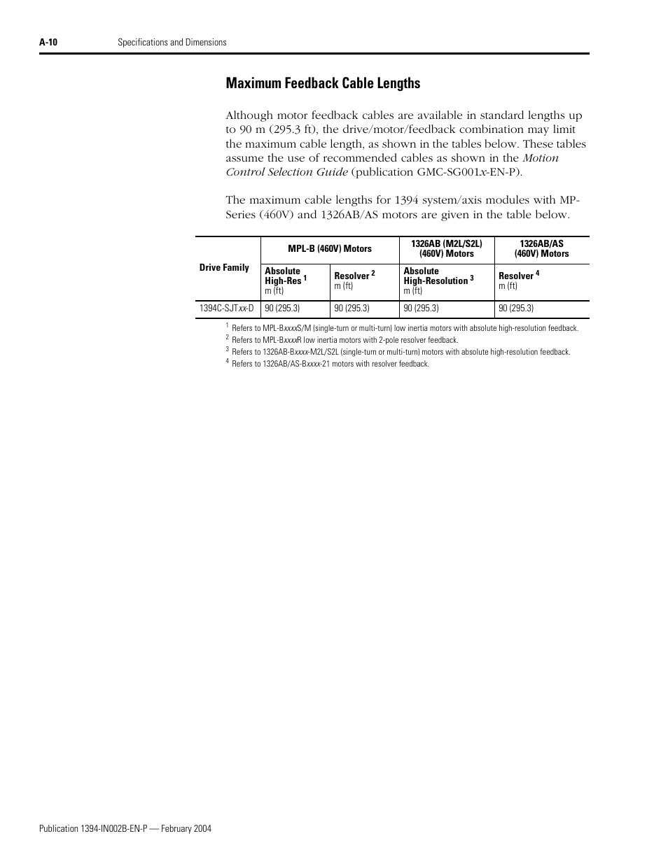 Maximum feedback cable lengths | Rockwell Automation 1394 SERCOS Interface Multi-Axis Motion Control System Installation Manual User Manual | Page 114 / 147