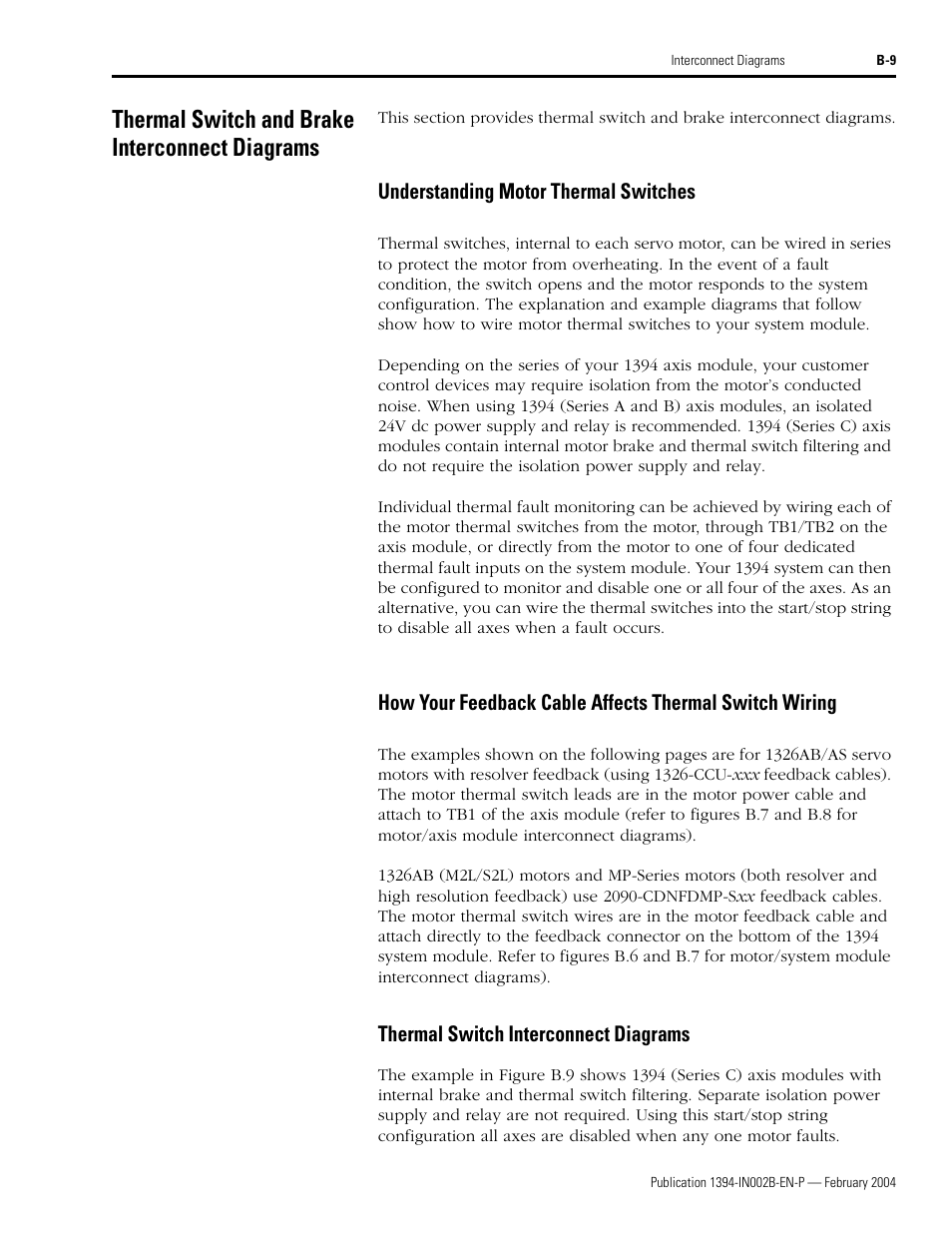 Thermal switch and brake interconnect diagrams, Understanding motor thermal switches, Thermal switch interconnect diagrams | Thermal switch interconnect, Diagrams beginn, Thermal switch and brake interconnect diagrams beg | Rockwell Automation 1394 SERCOS Interface Multi-Axis Motion Control System Installation Manual User Manual | Page 125 / 147