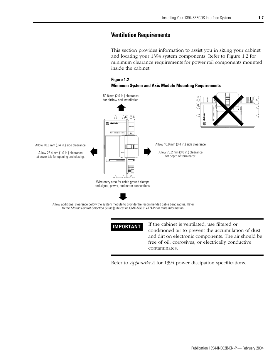 Ventilation requirements, Ventilation requirements -7, Figure 1.2) f | Rockwell Automation 1394 SERCOS Interface Multi-Axis Motion Control System Installation Manual User Manual | Page 17 / 147