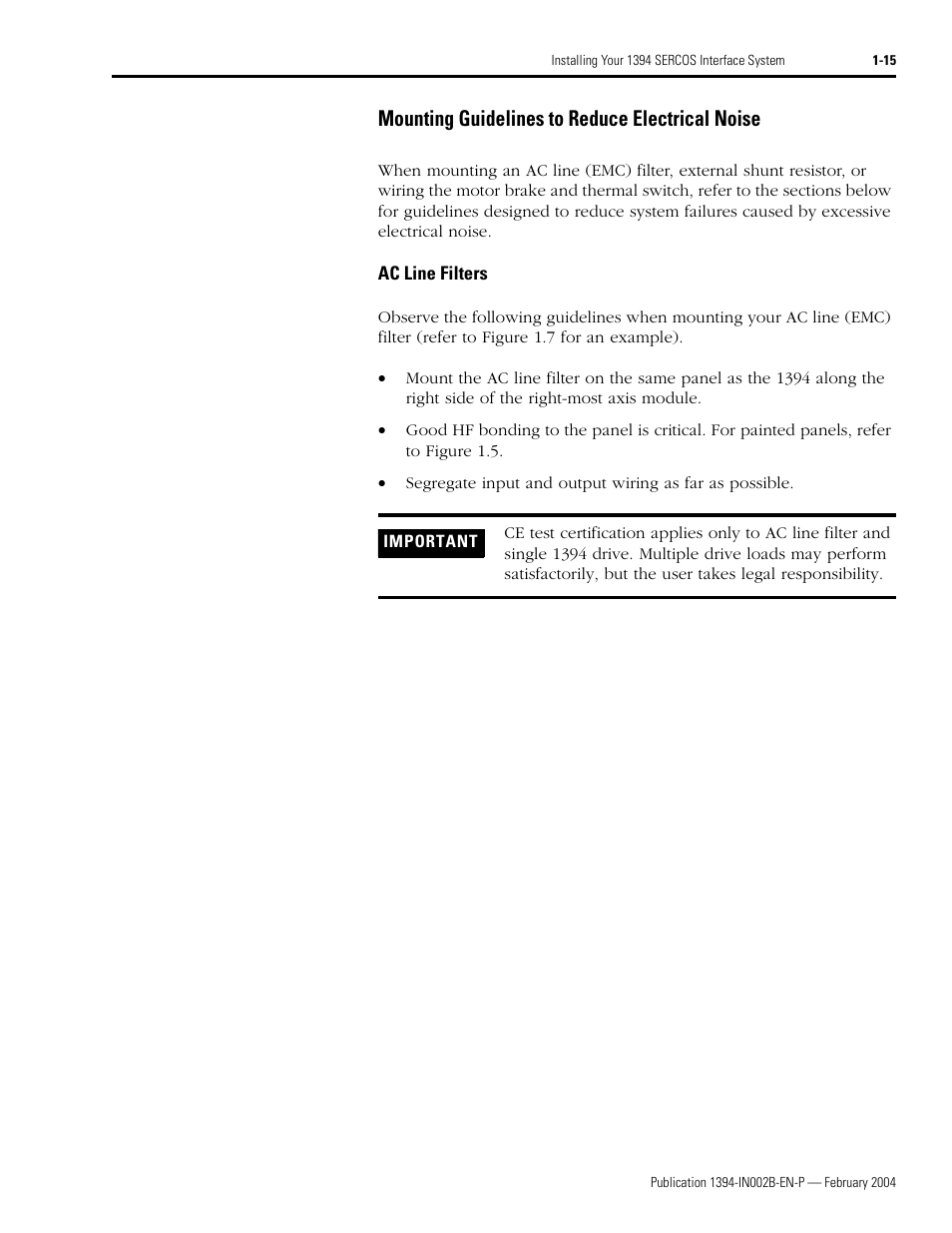 Mounting guidelines to reduce electrical noise, Mounting guidelines to reduce electrical noise -15 | Rockwell Automation 1394 SERCOS Interface Multi-Axis Motion Control System Installation Manual User Manual | Page 25 / 147