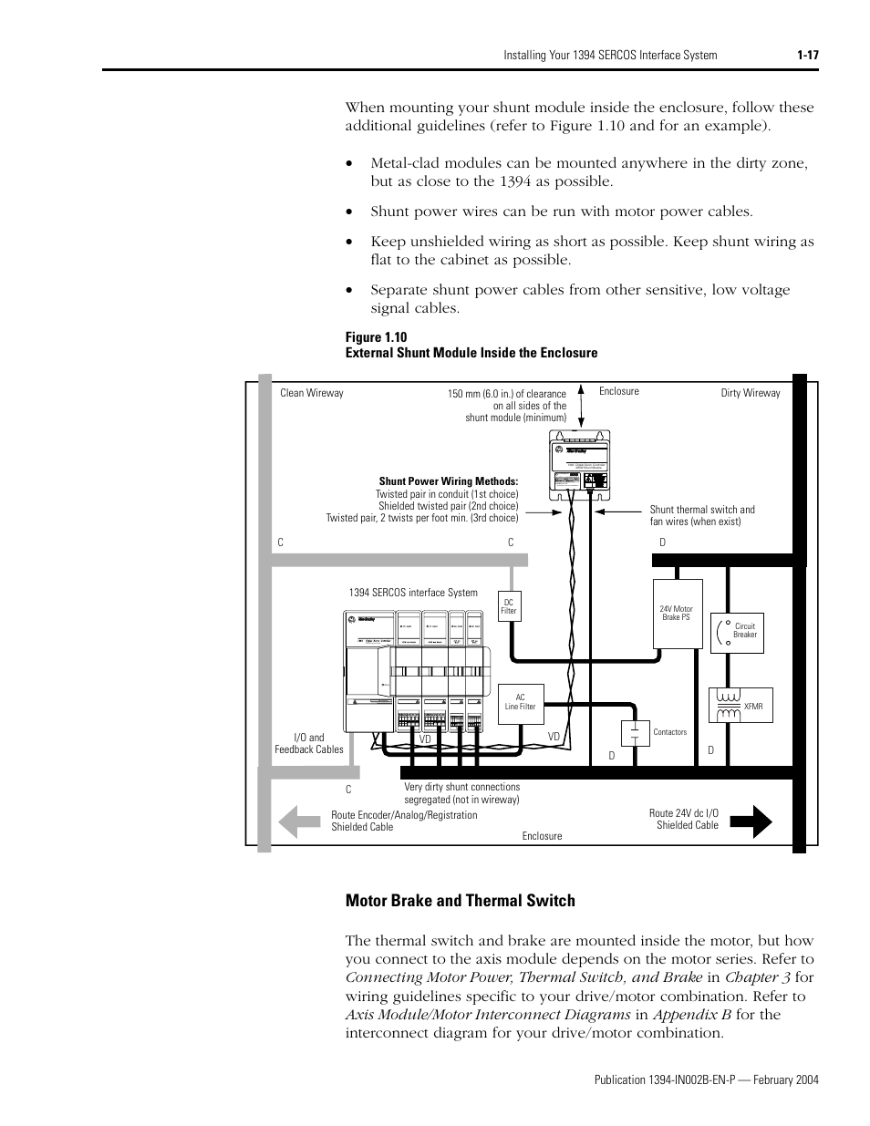 Motor brake and thermal switch | Rockwell Automation 1394 SERCOS Interface Multi-Axis Motion Control System Installation Manual User Manual | Page 27 / 147