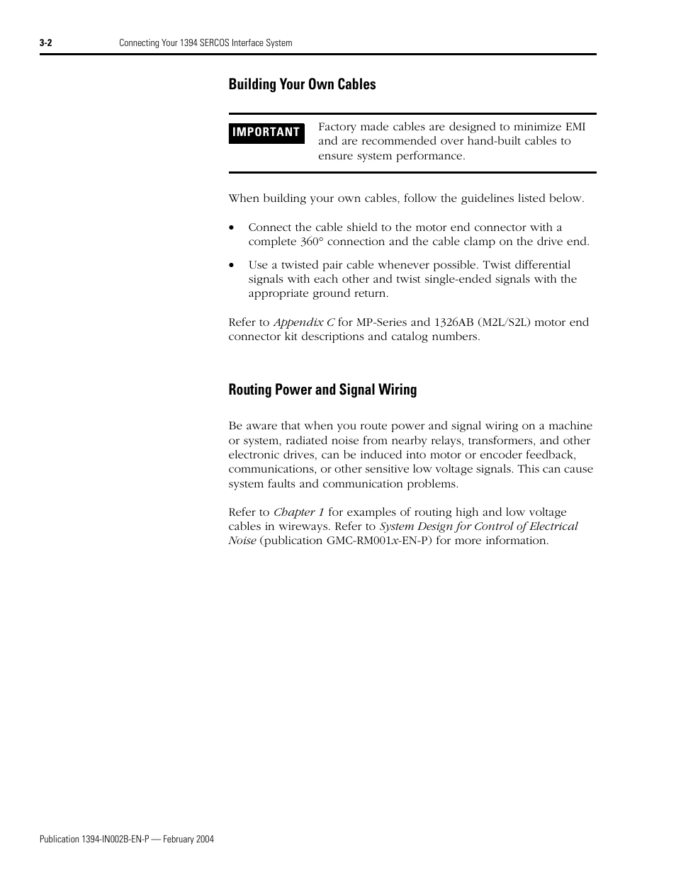 Building your own cables, Routing power and signal wiring | Rockwell Automation 1394 SERCOS Interface Multi-Axis Motion Control System Installation Manual User Manual | Page 56 / 147