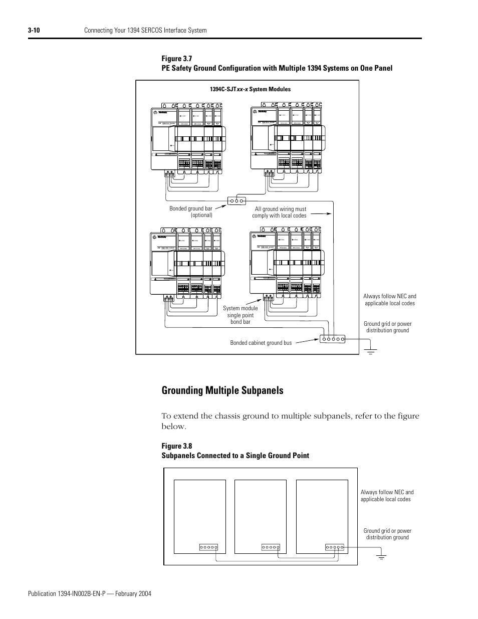Grounding multiple subpanels, Grounding multiple subpanels -10, Figure 3.7 | Rockwell Automation 1394 SERCOS Interface Multi-Axis Motion Control System Installation Manual User Manual | Page 64 / 147