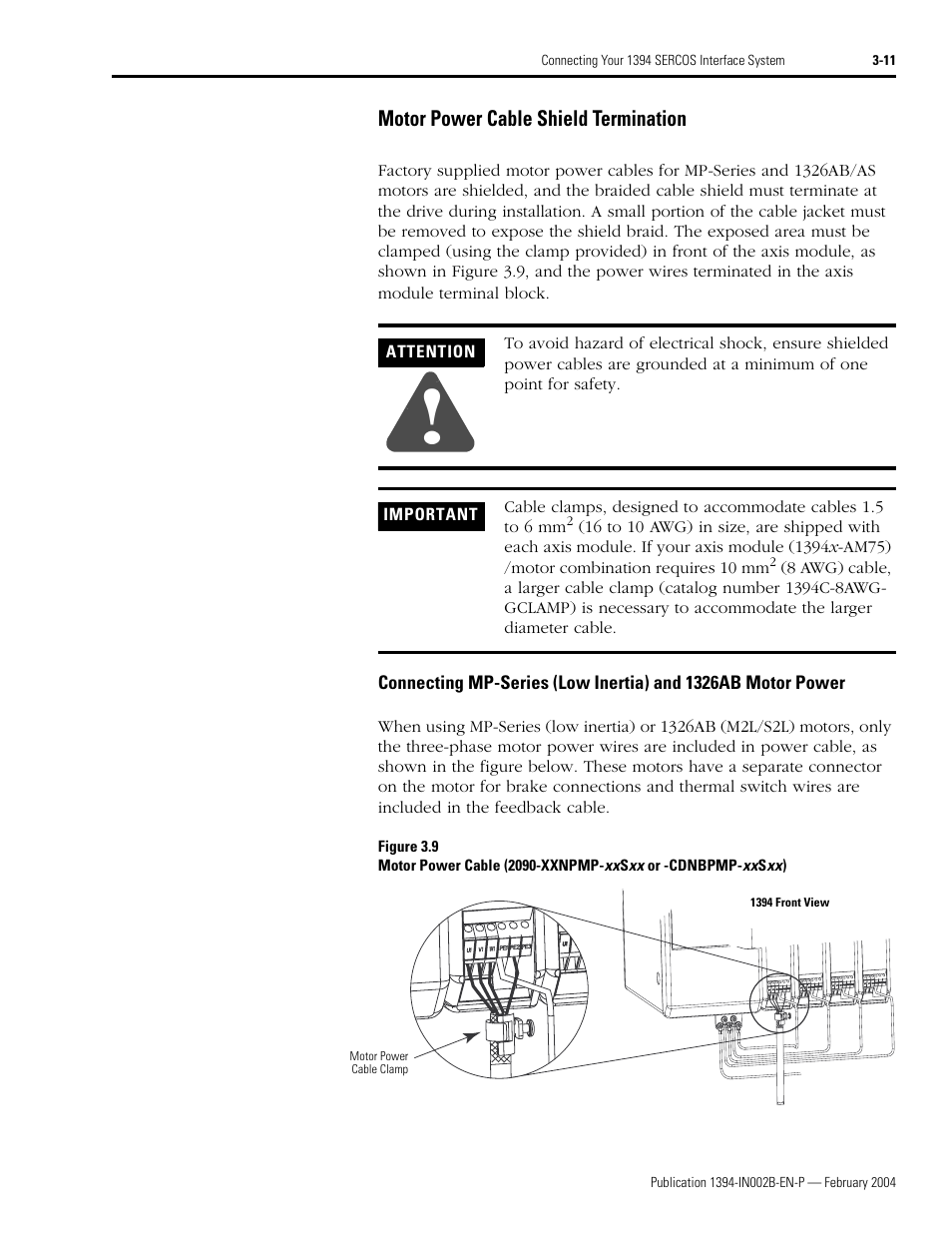 Motor power cable shield termination, Motor power cable shield termination -11 | Rockwell Automation 1394 SERCOS Interface Multi-Axis Motion Control System Installation Manual User Manual | Page 65 / 147