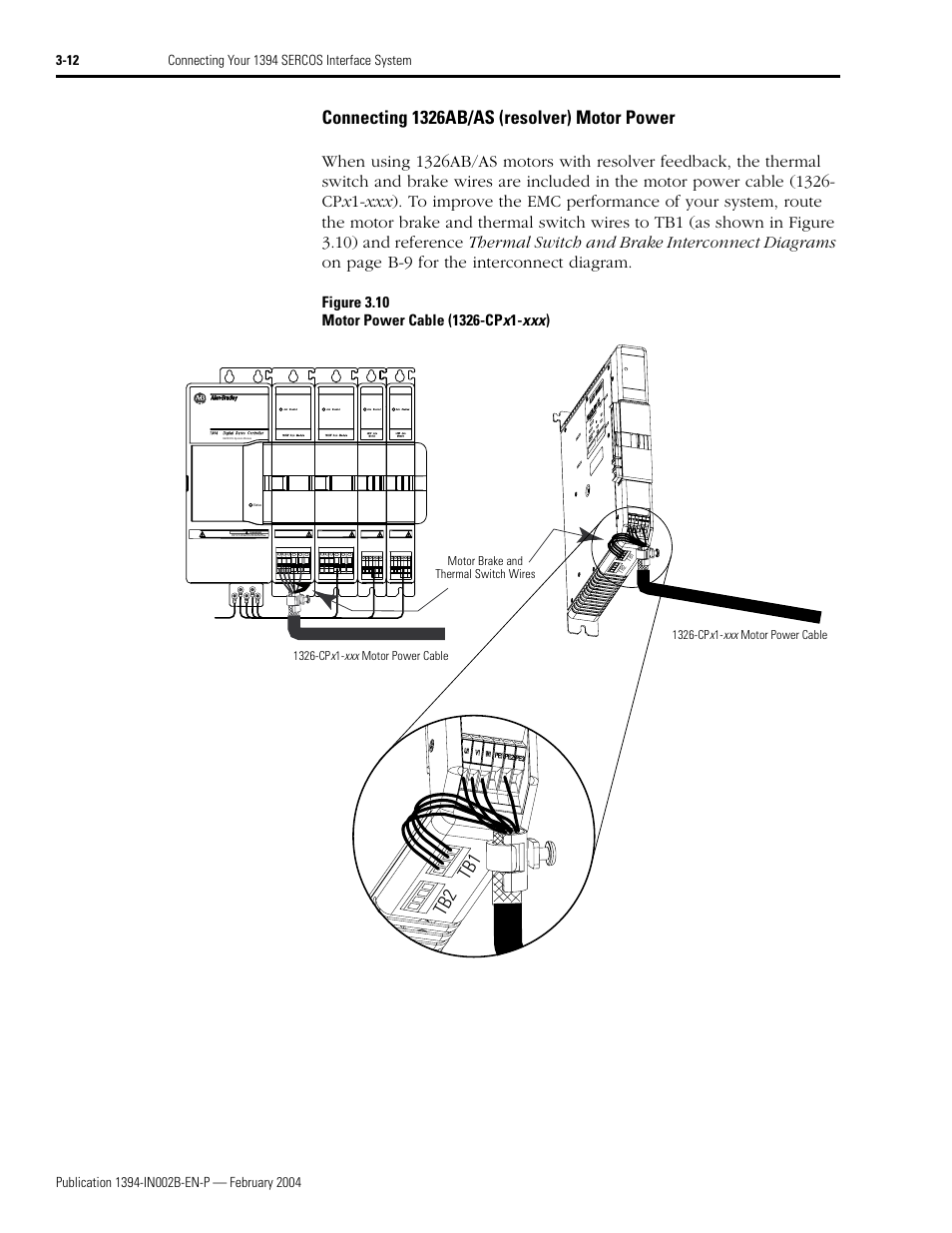 Connecting 1326ab/as (resolver) motor power, Tb1 tb2 | Rockwell Automation 1394 SERCOS Interface Multi-Axis Motion Control System Installation Manual User Manual | Page 66 / 147