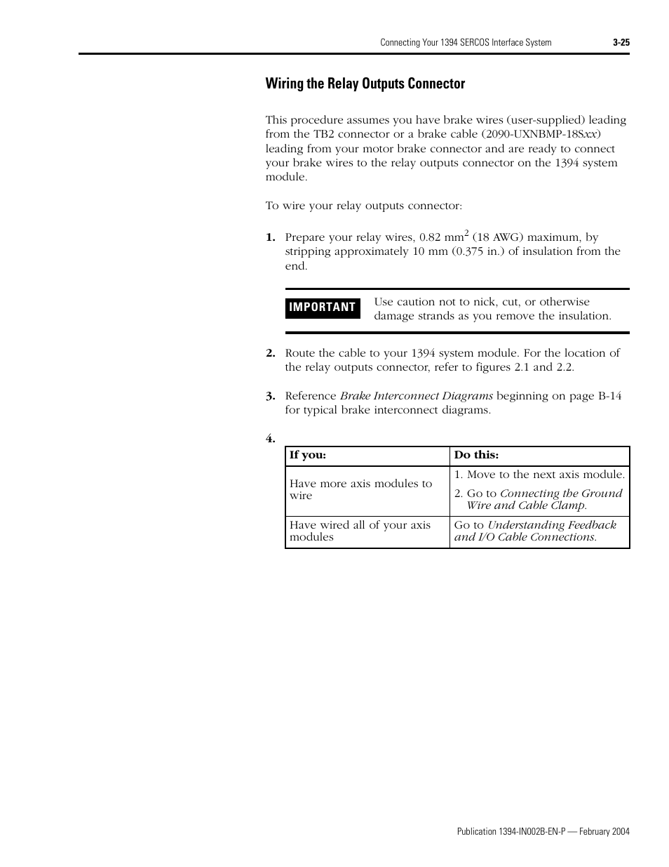 Wiring the relay outputs connector, Wiring the relay outputs connector -25 | Rockwell Automation 1394 SERCOS Interface Multi-Axis Motion Control System Installation Manual User Manual | Page 79 / 147