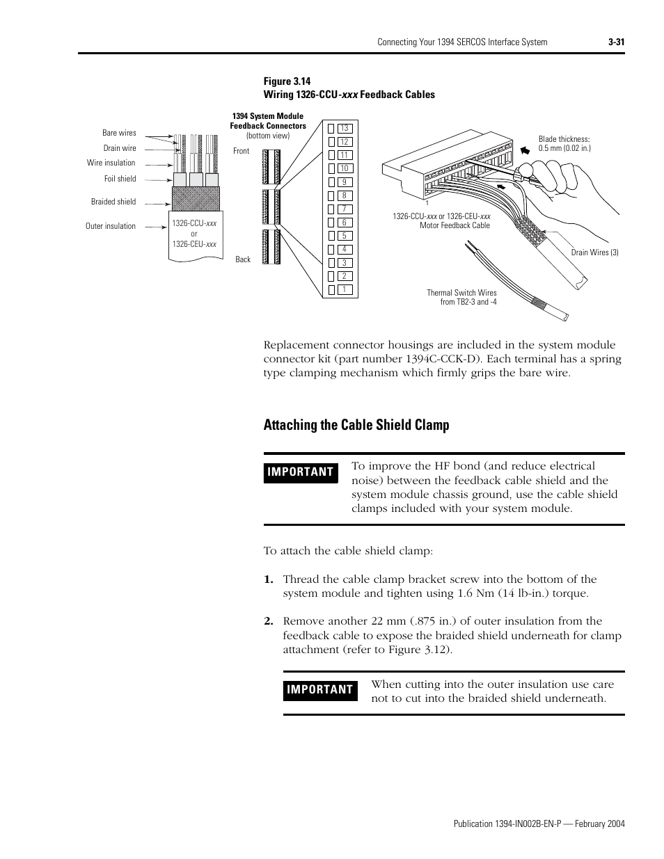 Attaching the cable shield clamp, Attaching the cable shield clamp -31, 14 fo | Rockwell Automation 1394 SERCOS Interface Multi-Axis Motion Control System Installation Manual User Manual | Page 85 / 147