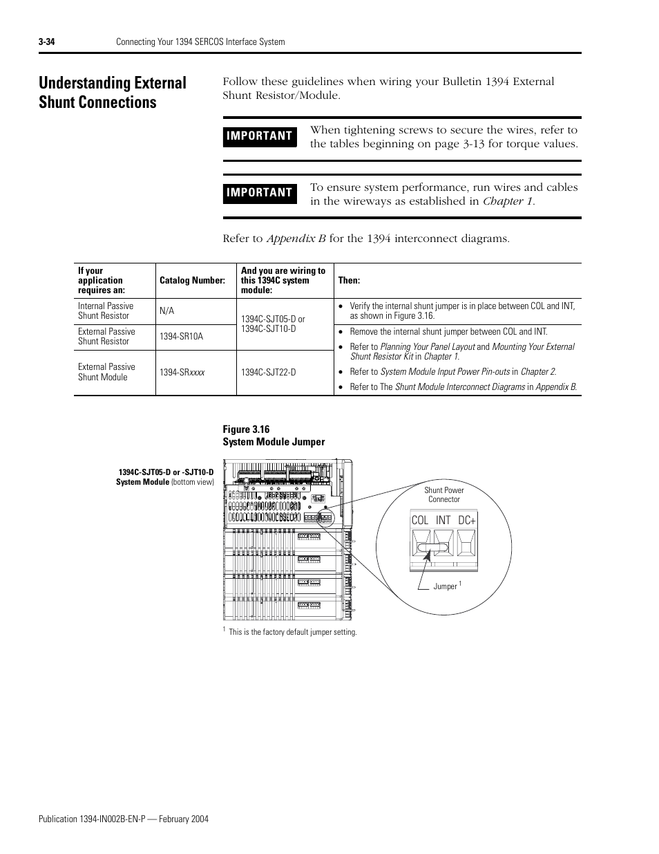 Understanding external shunt connections, Understanding external shunt connections -34 | Rockwell Automation 1394 SERCOS Interface Multi-Axis Motion Control System Installation Manual User Manual | Page 88 / 147