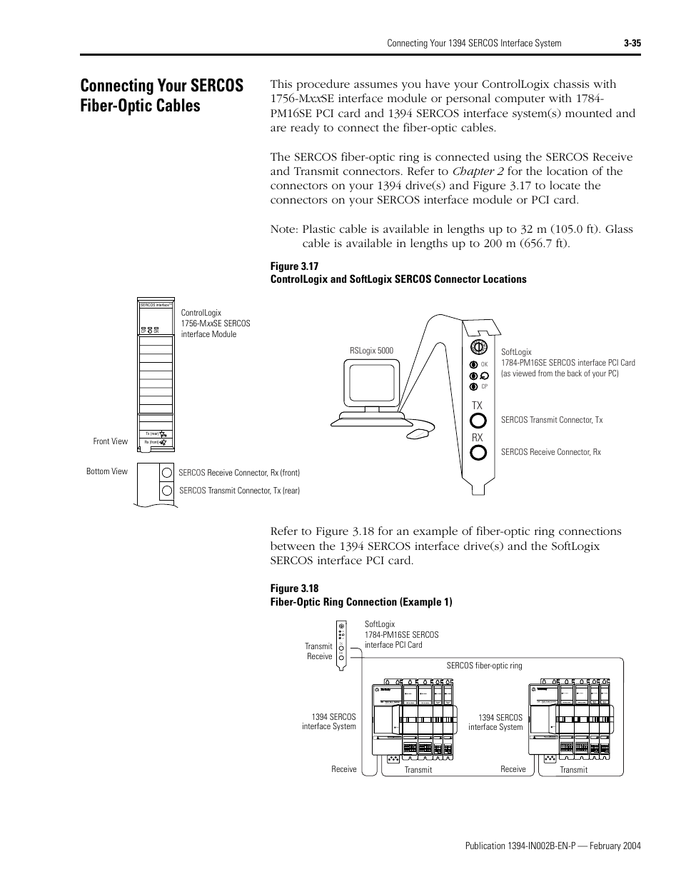 Connecting your sercos fiber-optic cables, Connecting your sercos fiber-optic cables -35, Tx rx | Rockwell Automation 1394 SERCOS Interface Multi-Axis Motion Control System Installation Manual User Manual | Page 89 / 147