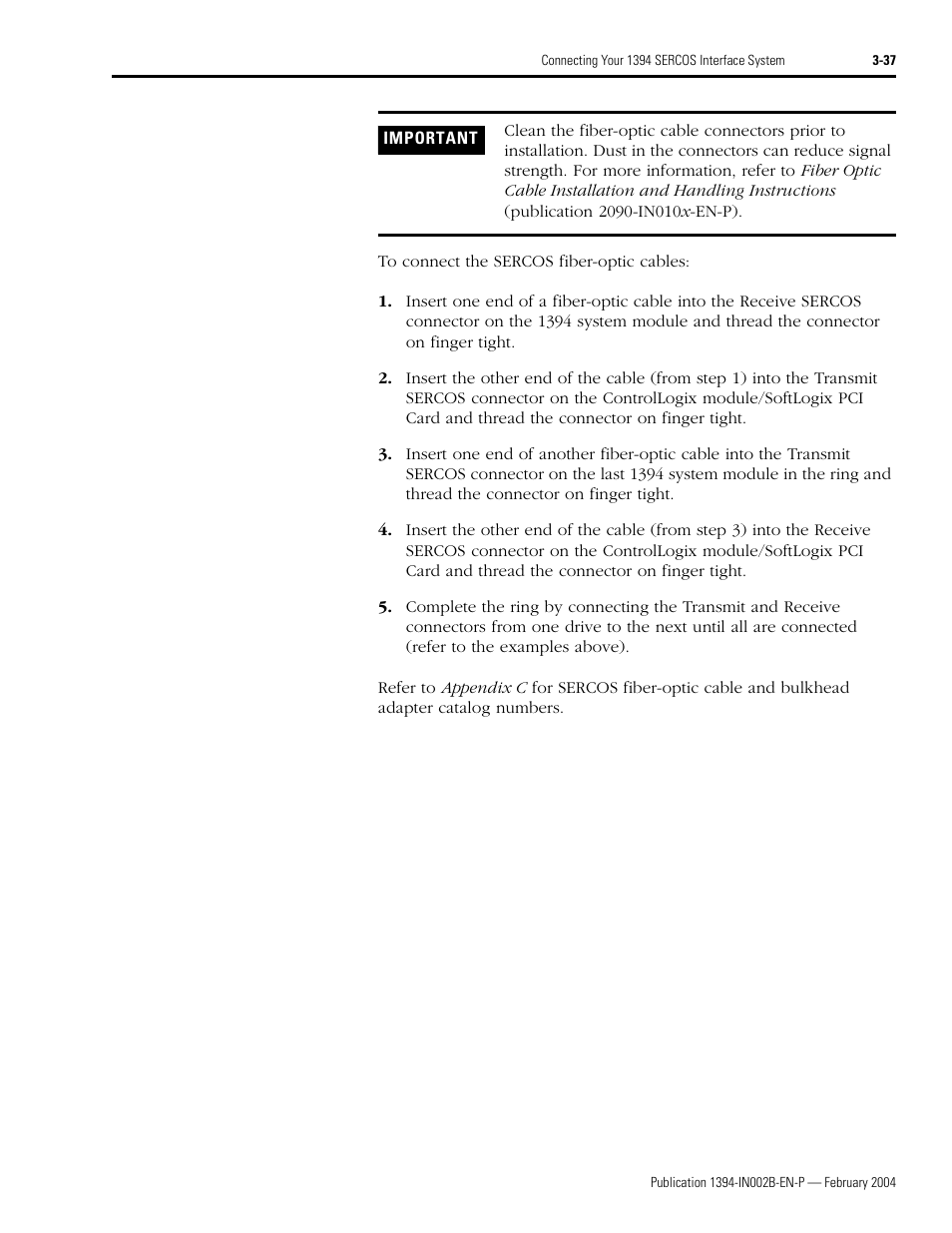Rockwell Automation 1394 SERCOS Interface Multi-Axis Motion Control System Installation Manual User Manual | Page 91 / 147