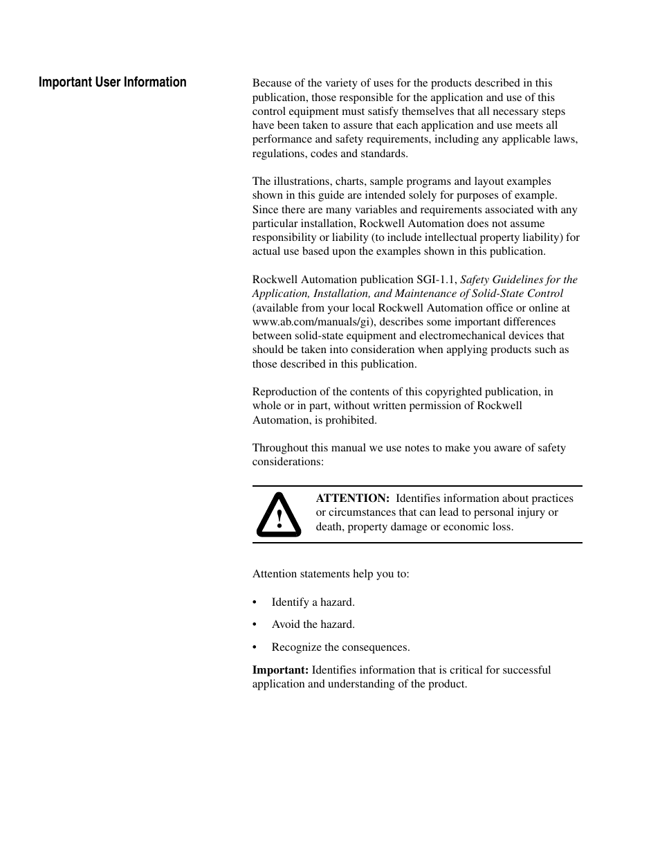 Important user information | Rockwell Automation 1336-GM1 Remote I/O Communications Module User Manual | Page 2 / 96