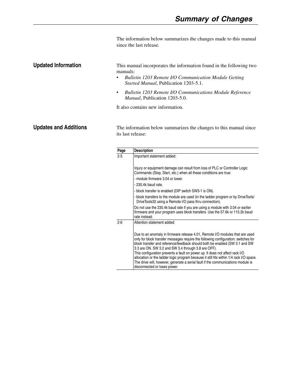 Summary of changes, Updated information, Updates and additions | Rockwell Automation 1336-GM1 Remote I/O Communications Module User Manual | Page 3 / 96