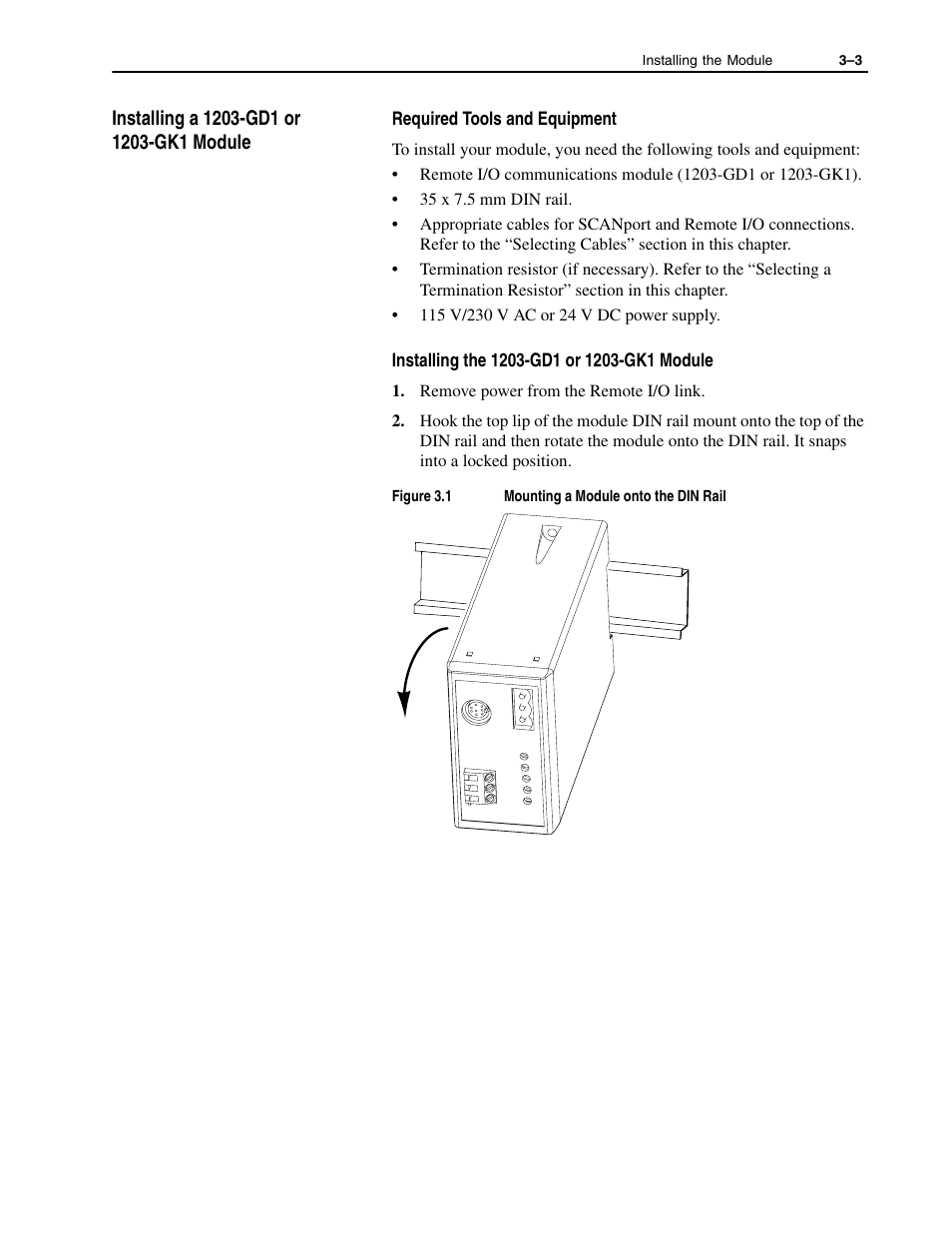 Installing a 1203-gd1 or 1203-gk1 module -3 | Rockwell Automation 1336-GM1 Remote I/O Communications Module User Manual | Page 33 / 96