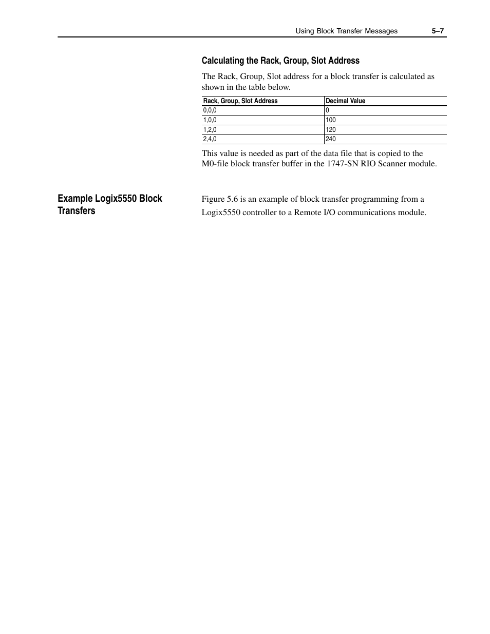 Example logix5550 block transfers -7, Example logix5550 block transfers | Rockwell Automation 1336-GM1 Remote I/O Communications Module User Manual | Page 59 / 96