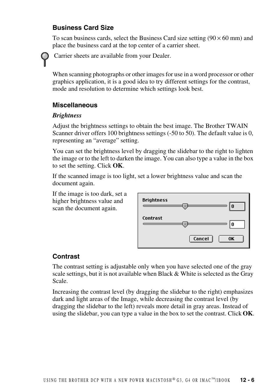 Business card size, Miscellaneous, Contrast | Business card size -6, Miscellaneous -6 contrast -6 | Brother DCP1400 User Manual | Page 107 / 147