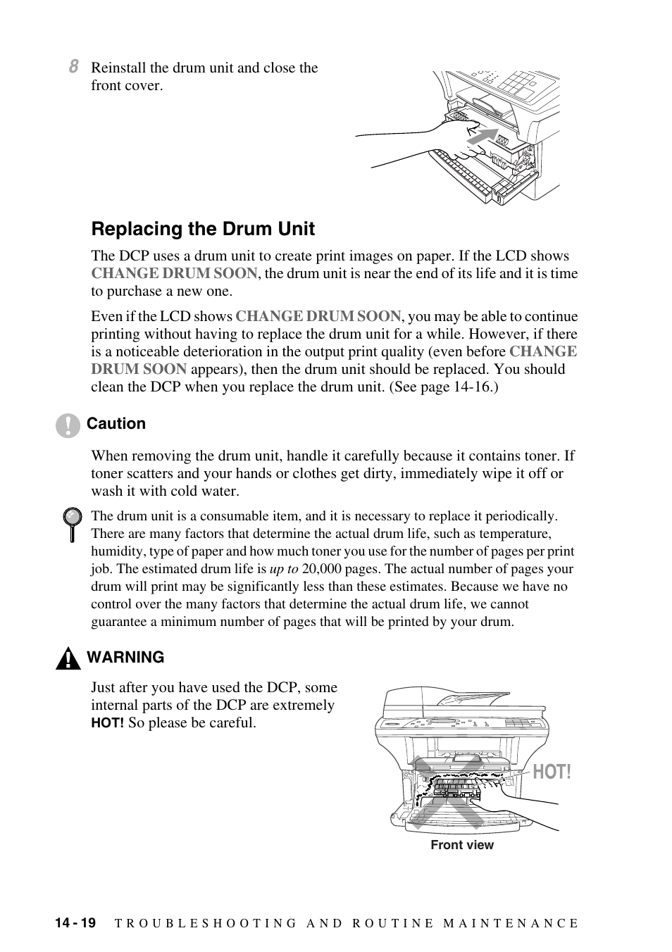 Replacing the drum unit, Replacing the drum unit -19 | Brother DCP1400 User Manual | Page 128 / 147