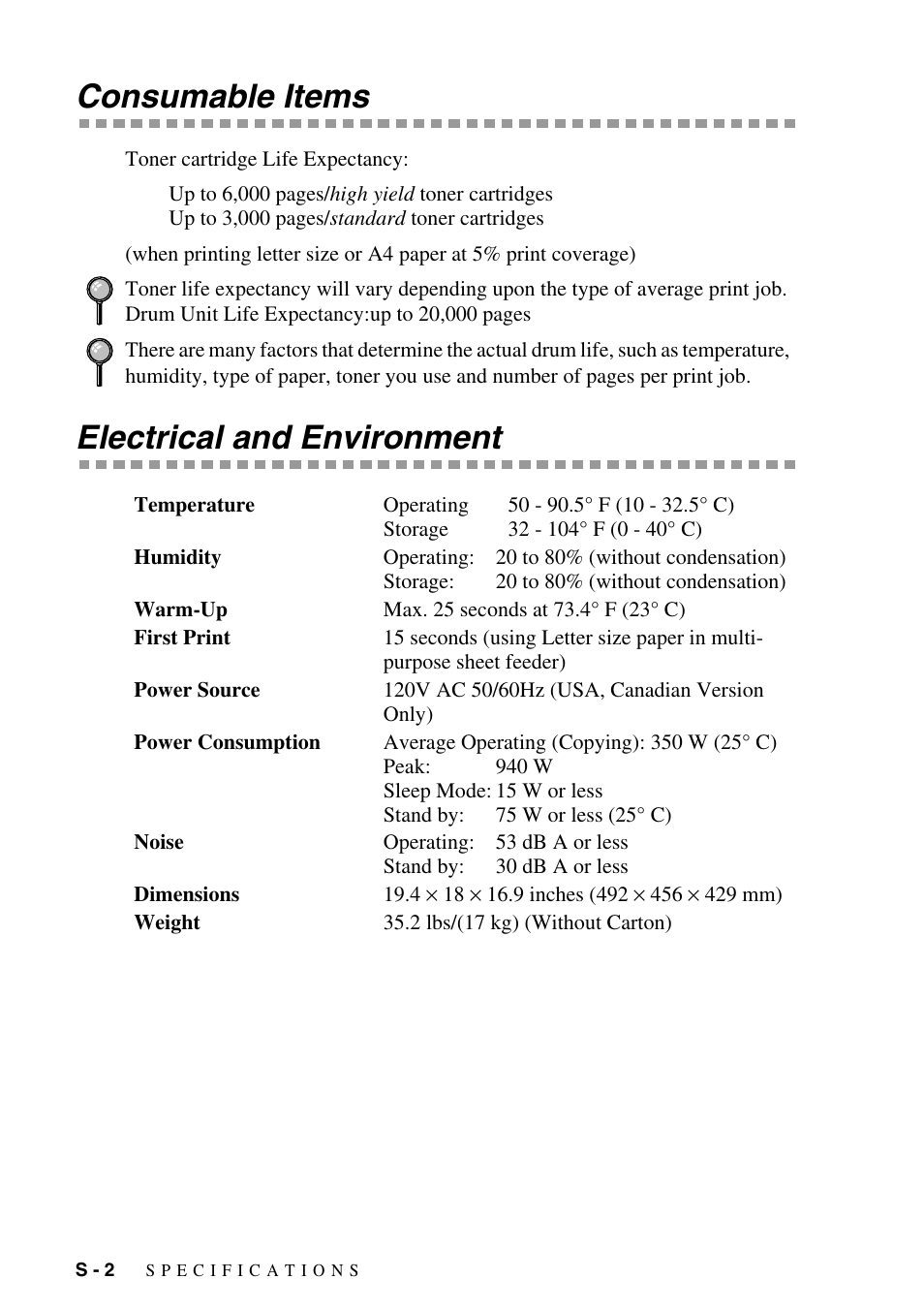 Consumable items, Electrical and environment | Brother DCP1400 User Manual | Page 138 / 147