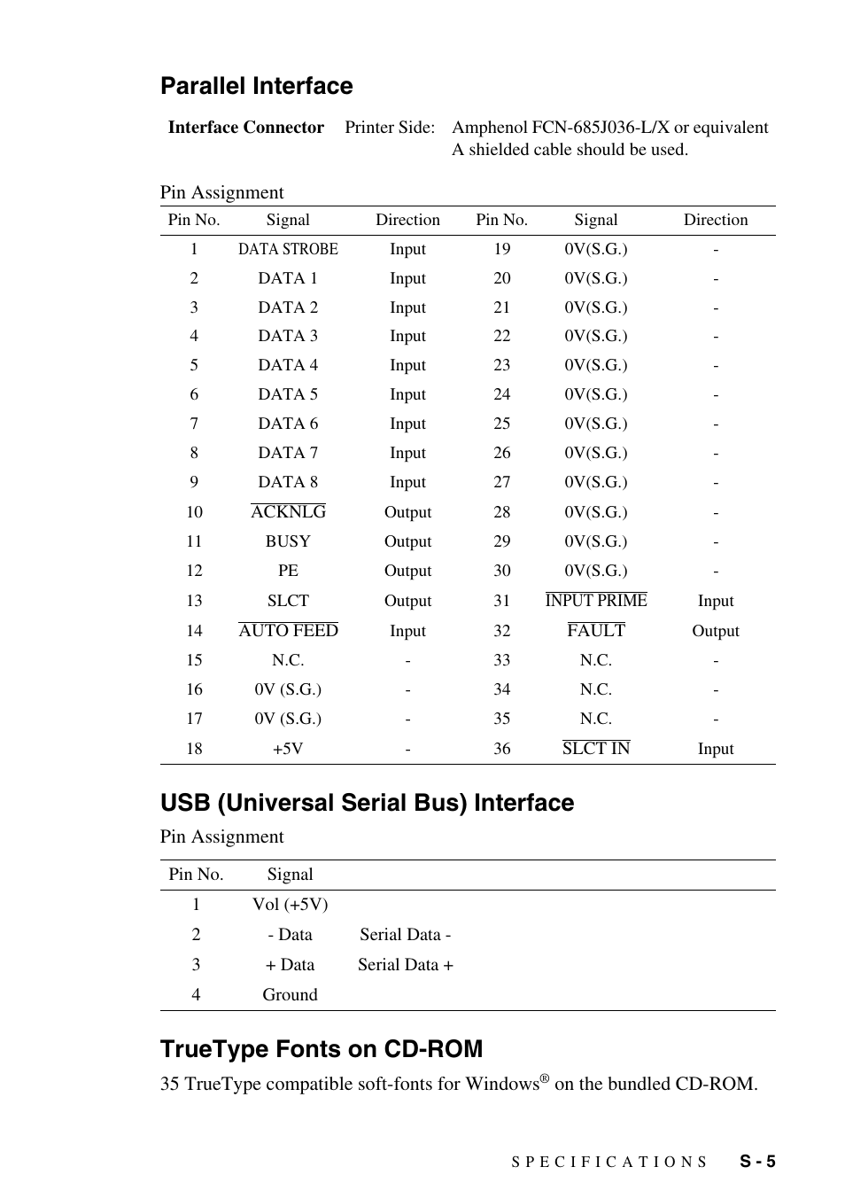 Parallel interface, Usb (universal serial bus) interface, Truetype fonts on cd-rom | Brother DCP1400 User Manual | Page 141 / 147
