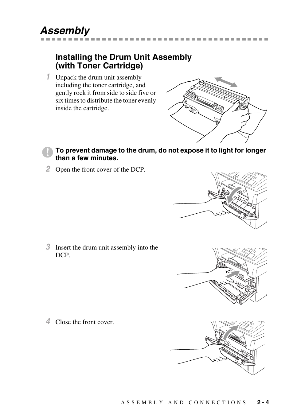 Assembly, Assembly -4, Installing the drum unit assembly | With toner cartridge) -4 | Brother DCP1400 User Manual | Page 25 / 147