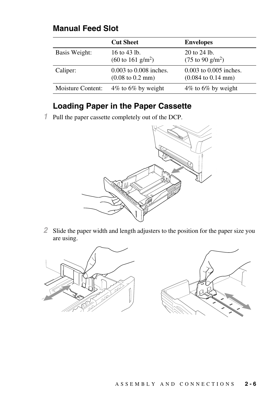 Manual feed slot, Loading paper in the paper cassette | Brother DCP1400 User Manual | Page 27 / 147